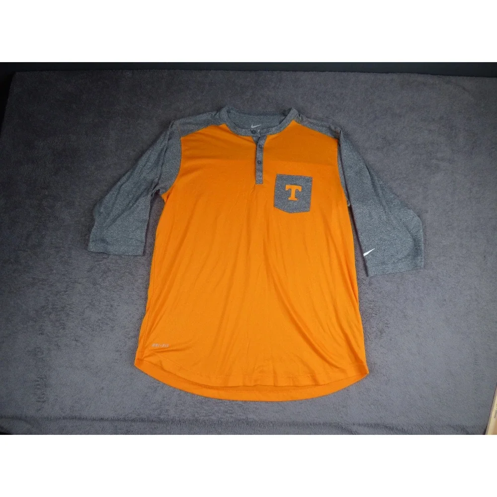 Nike Tennessee Volunteers Mens Large Orange Gray Dri-FIT Henley 3/4 Sleeve Shirt